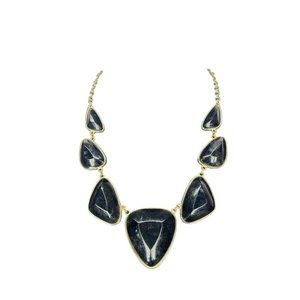 Vintage Black Onex‎ Gold Tone Triangular Nugget Stone Necklace